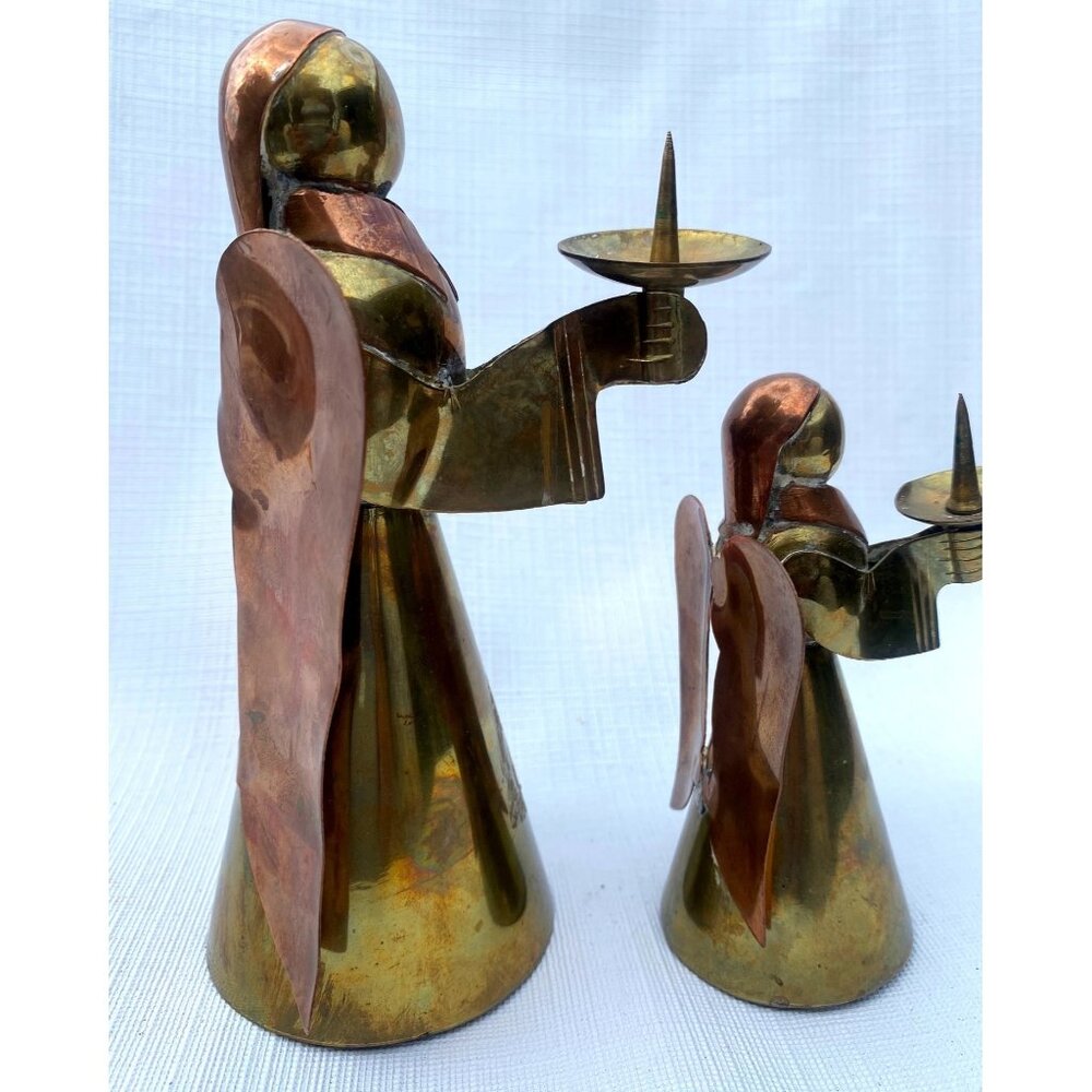 Vintage Brass and Cooper Angel 2 beautiful figurines candle holder Handmade